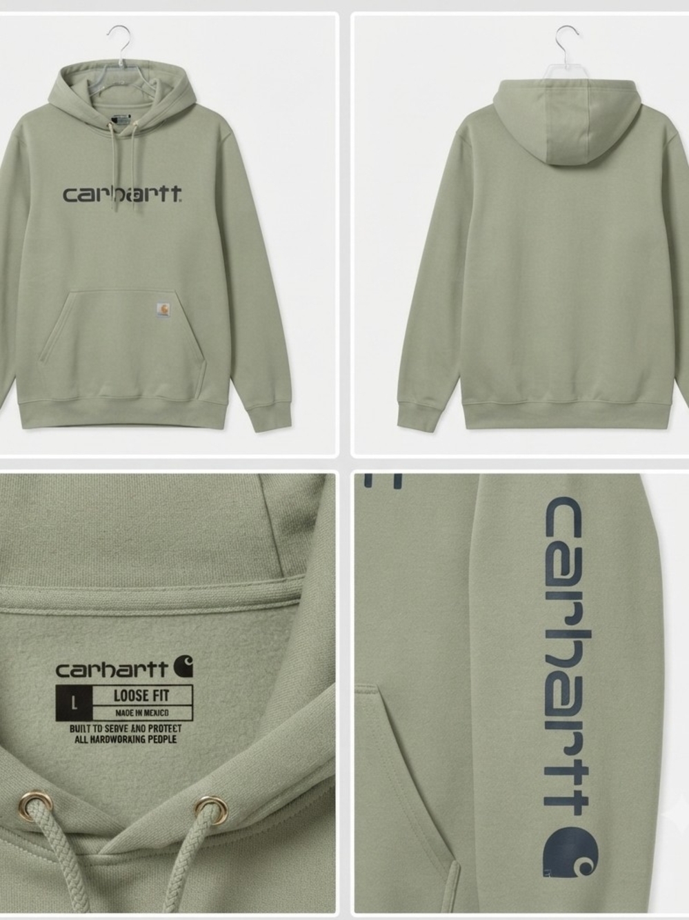 Carhartt Men's Sage Green Crewneck Logo Hoodie